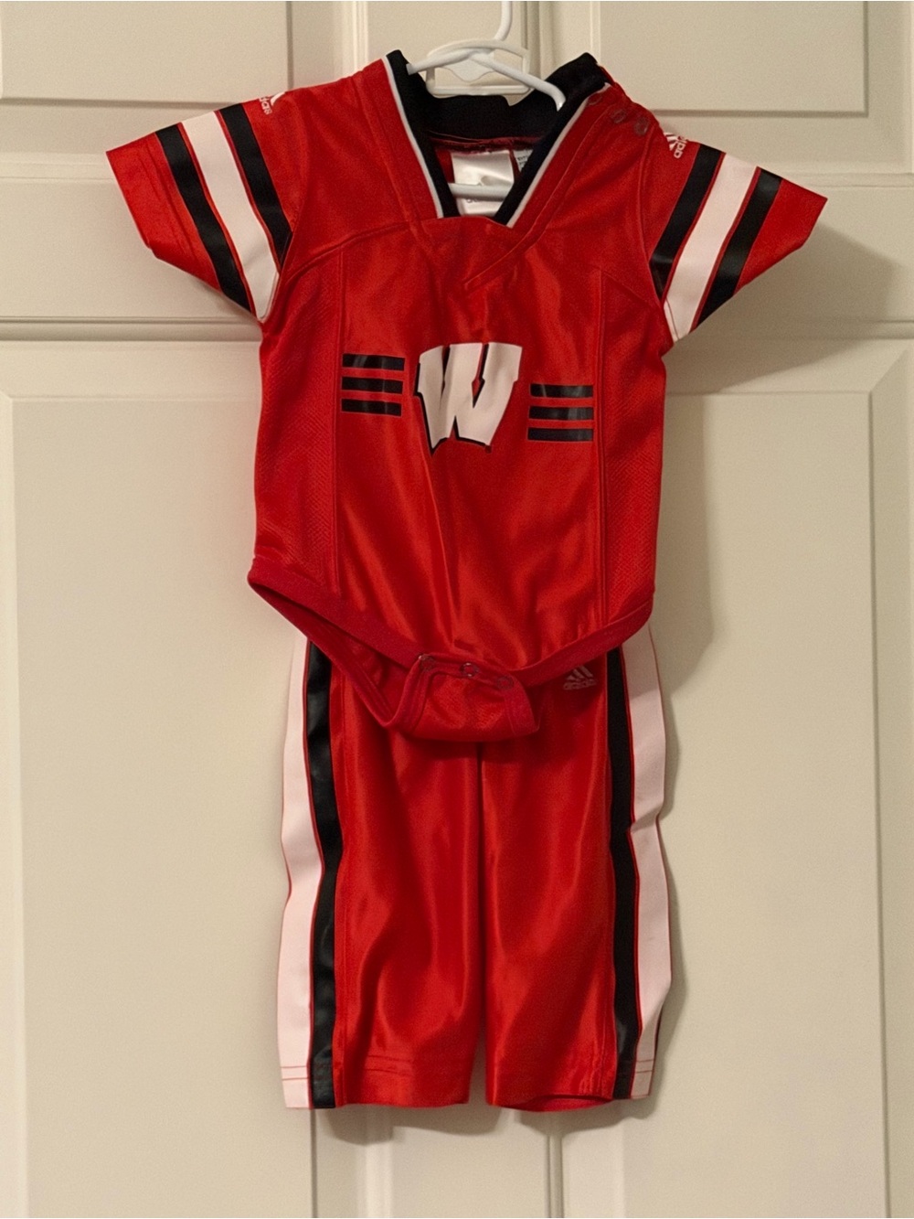 adidas Red and Black Kids Wisconsin Football Jersey & Pants Set